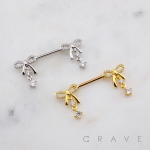 MULTI CZ RIBBON WITH DANGLE ROUND CZ 316L SURGICAL STEEL NIPPLE RING